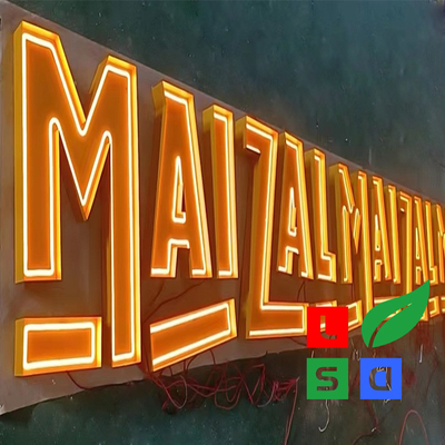 Signo de letras de canal de neón expuesto para el logotipo de marca Sistema de señalización exterior